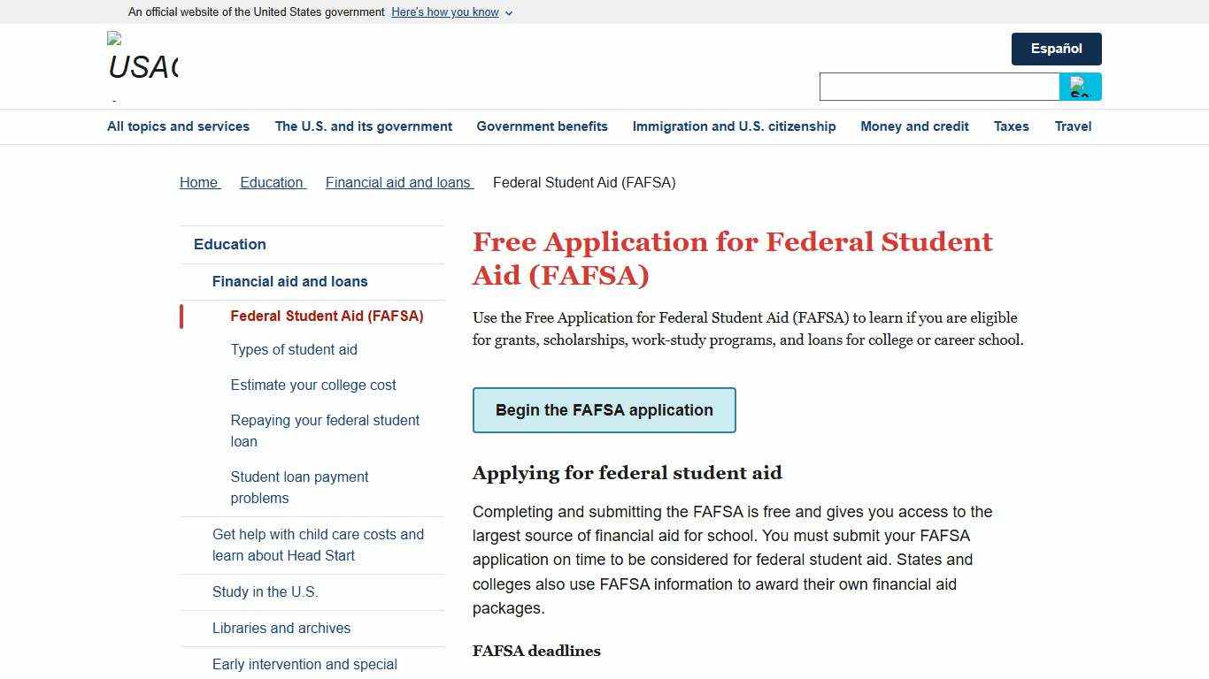 Free Application for Federal Student Aid (FAFSA) USAGov